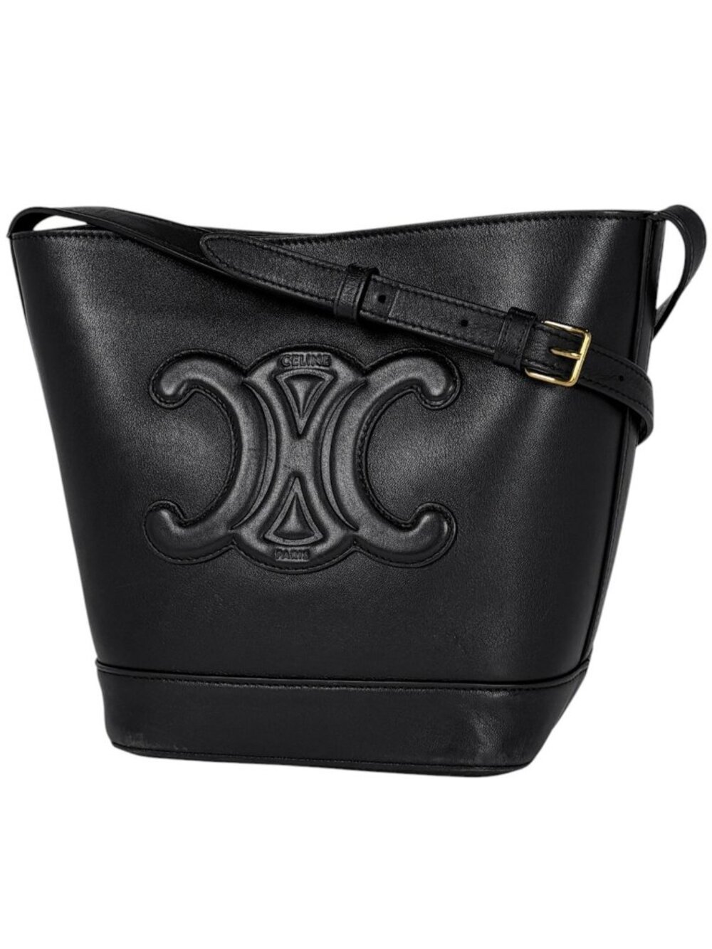 Celine Small Bucket Cuile Triomphe Shoulder Bag Leather Black